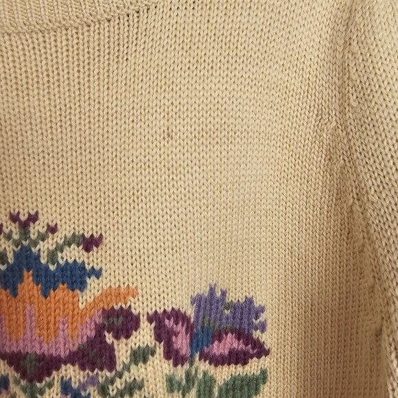 VTG HermanGeist Womens S Sweater Embroidered Floral Mustard Wool Warm Grannycore - Picture 10 of 14